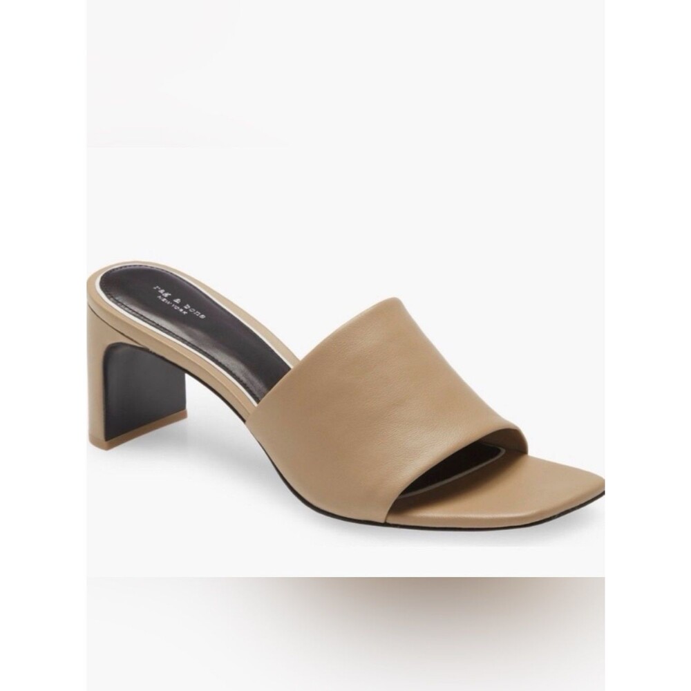 New Rag & Bone Emma Mule Sandal EU 39.5/US 9.5 Beige Square Open Toe Block Heels